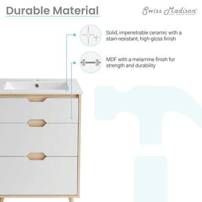 Swiss Madison, Brusque 24" Freestanding Bathroom Vanity in Natural Oak with Sink Top