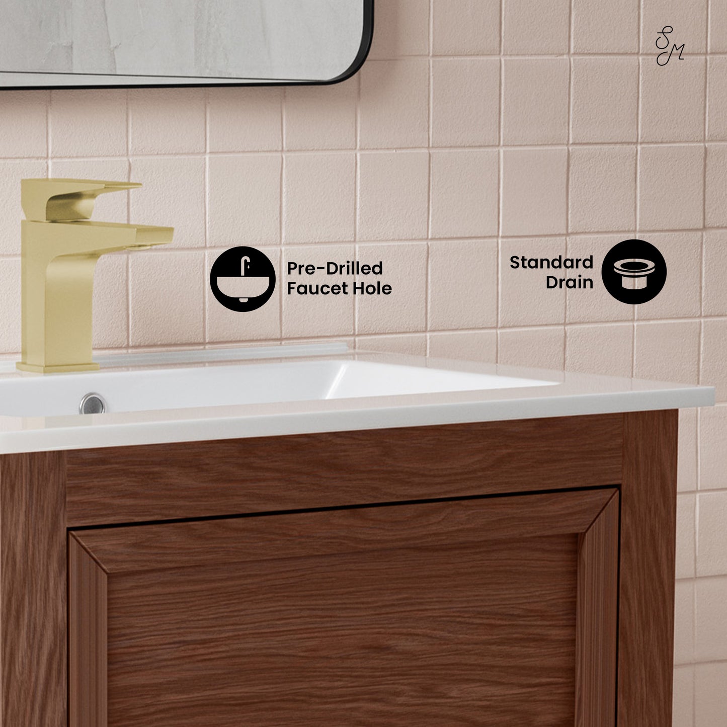 Swiss Madison, Nadar 24" Freestanding Bathroom Vanity in Brown Oak with Sink Top