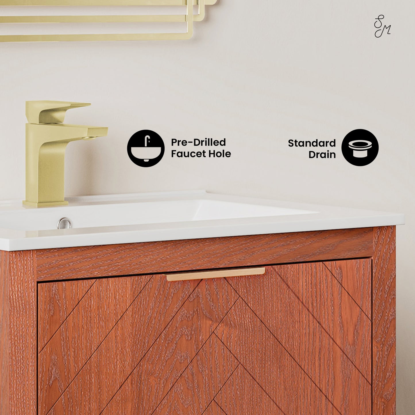 Swiss Madison, Daxton 24" Freestanding Bathroom Vanity in Brown Oak with Sink Top