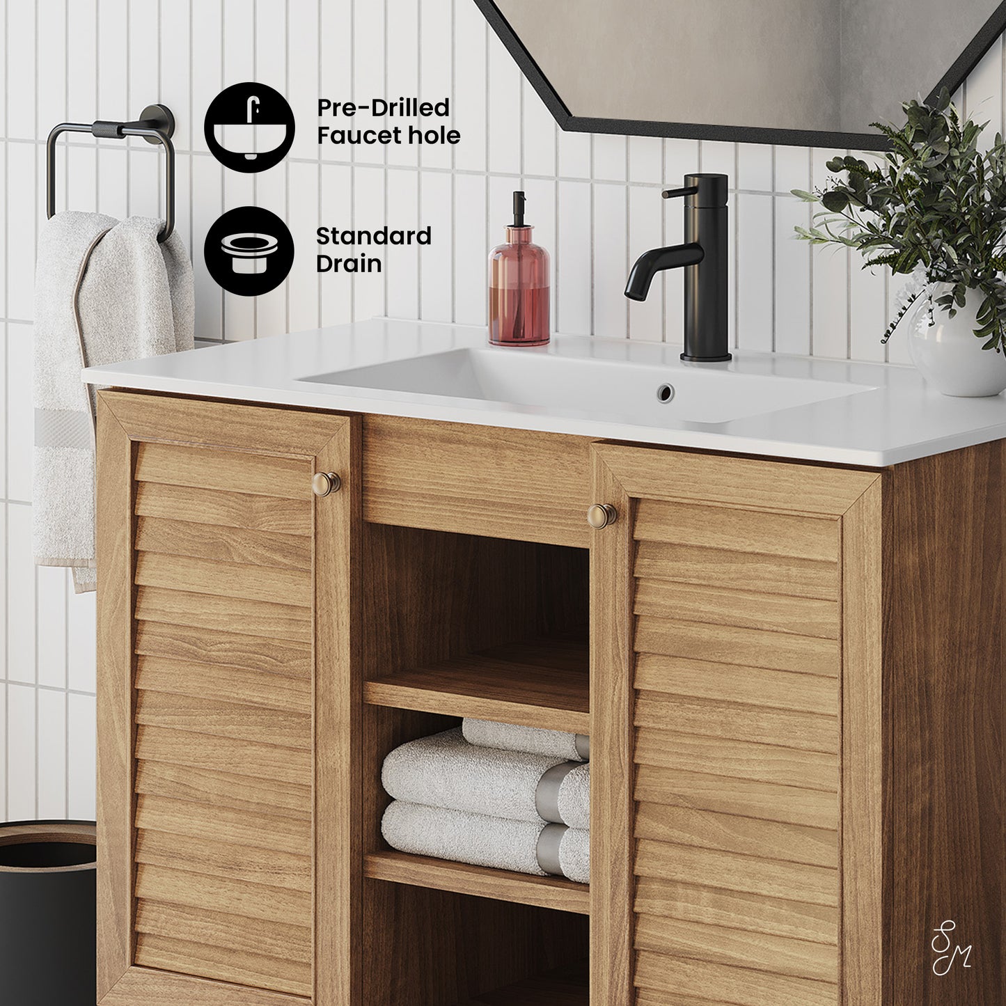 Swiss Madison, Bron 36" Freestanding Bathroom Vanity in Golden Oak with Sink Top