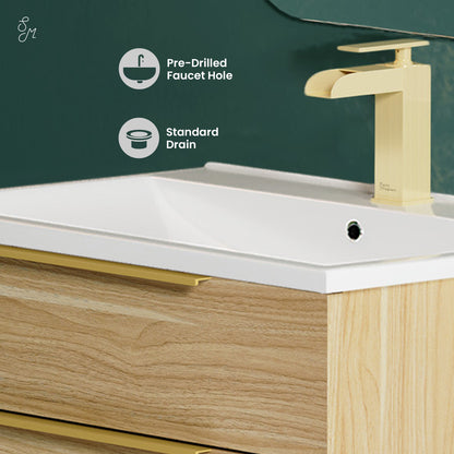 Swiss Madison, Carre 24" Freestanding Bathroom Vanity in Golden Oak with Sink Top