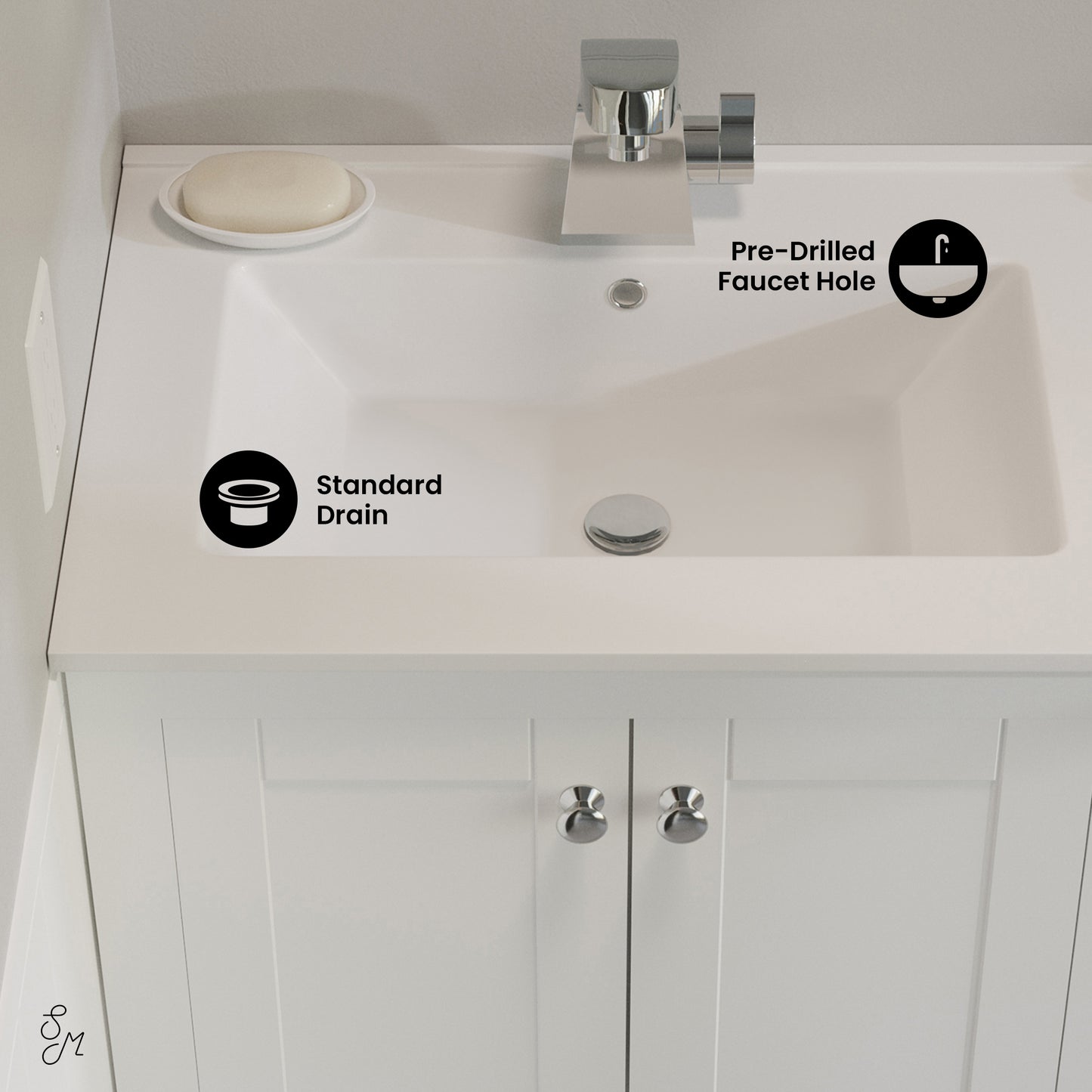Swiss Madison, Cannes 24" Freestanding Bathroom Vanity in White with Sink Top