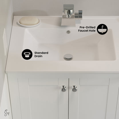 Swiss Madison, Cannes 24" Freestanding Bathroom Vanity in White with Sink Top