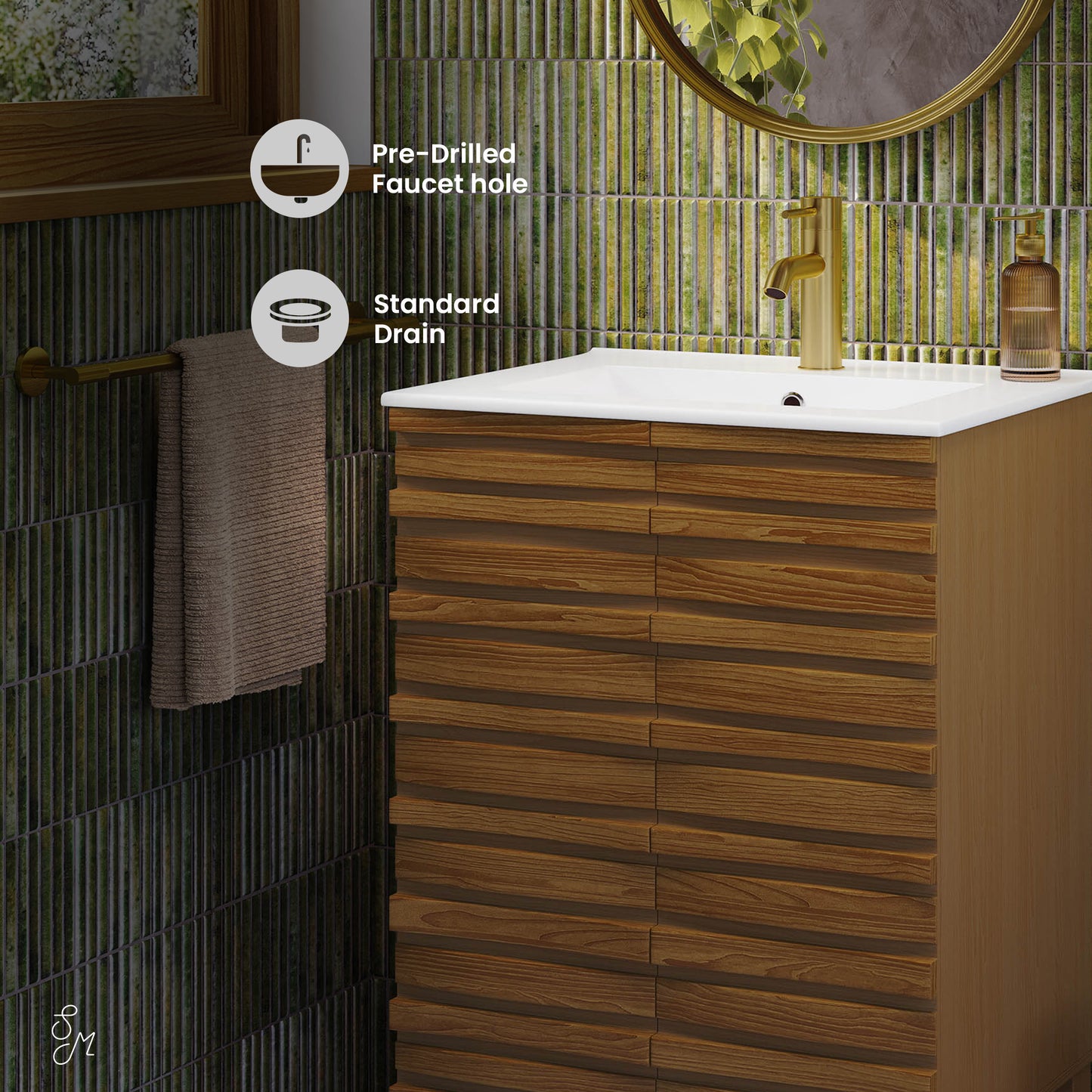 Swiss Madison, Cascade 24'' Bathroom Vanity in Brown Oak