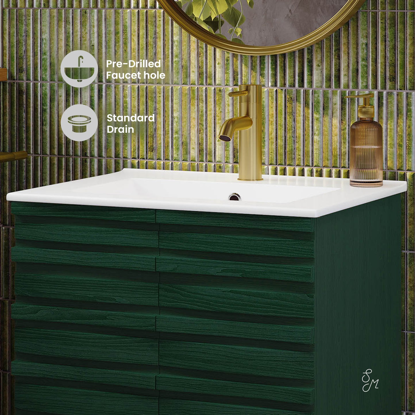 Swiss Madison, Cascade 24" Freestanding Bathroom Vanity in Green Oak with Sink Top