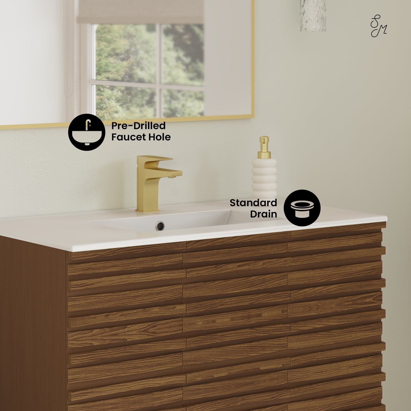 Swiss Madison, Cascade 36" Brown oak Bath Vanity With White Ceramic Sink Top