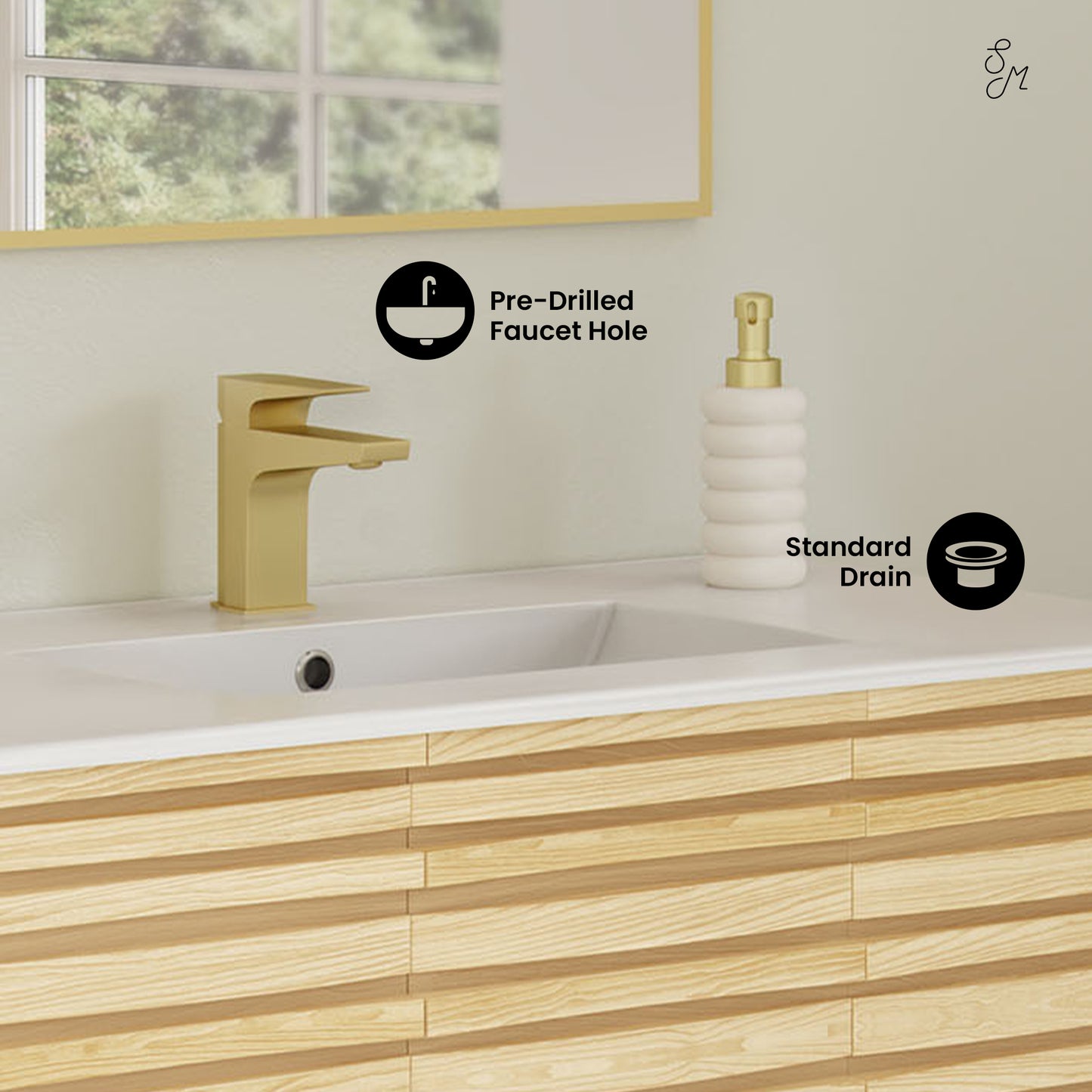 Swiss Madison, Cascade 36" Freestanding Bathroom Vanity in Natural oak with Sink Top