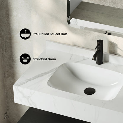 Swiss Madison, Avancer 36" Wall-Mounted Bathroom Vanity in Black Oak with White Marble Sink Top