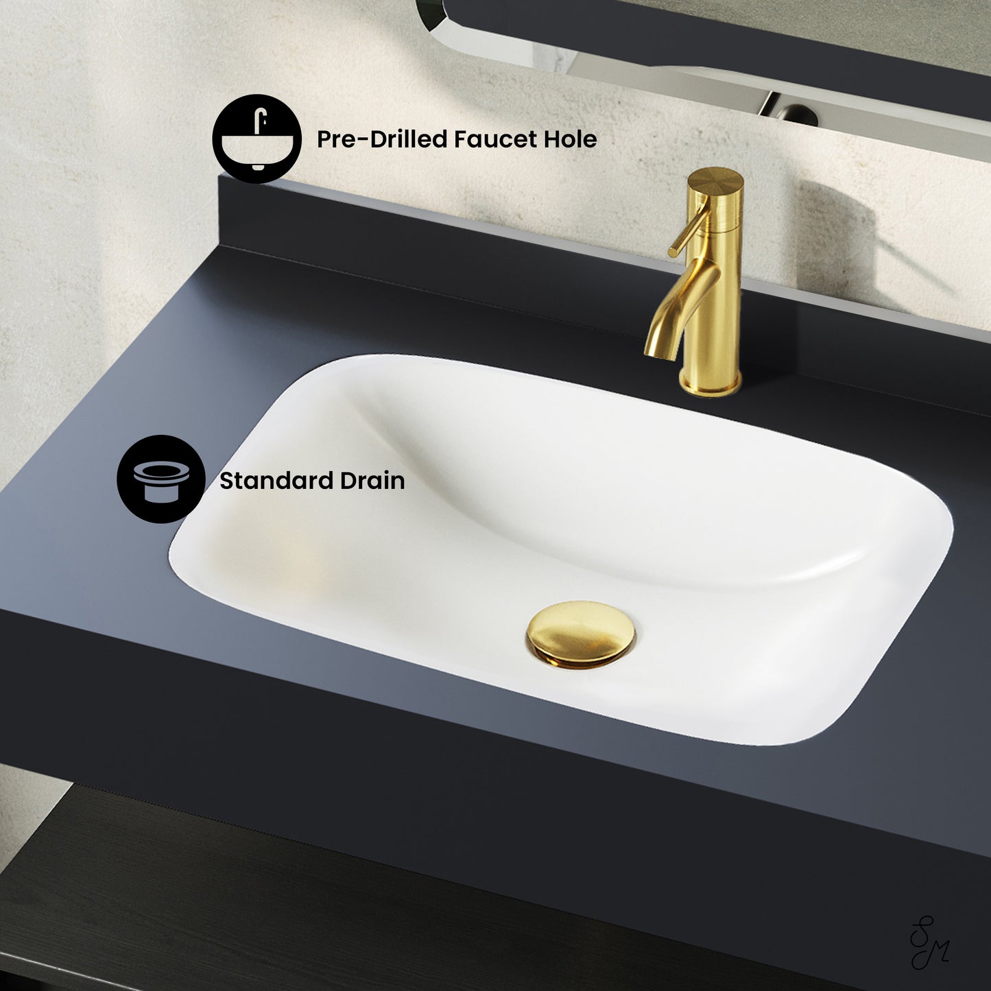 Swiss Madison, Avancer 36" Wall-Mounted Bathroom Vanity in Black Oak with Black Marble Sink Top