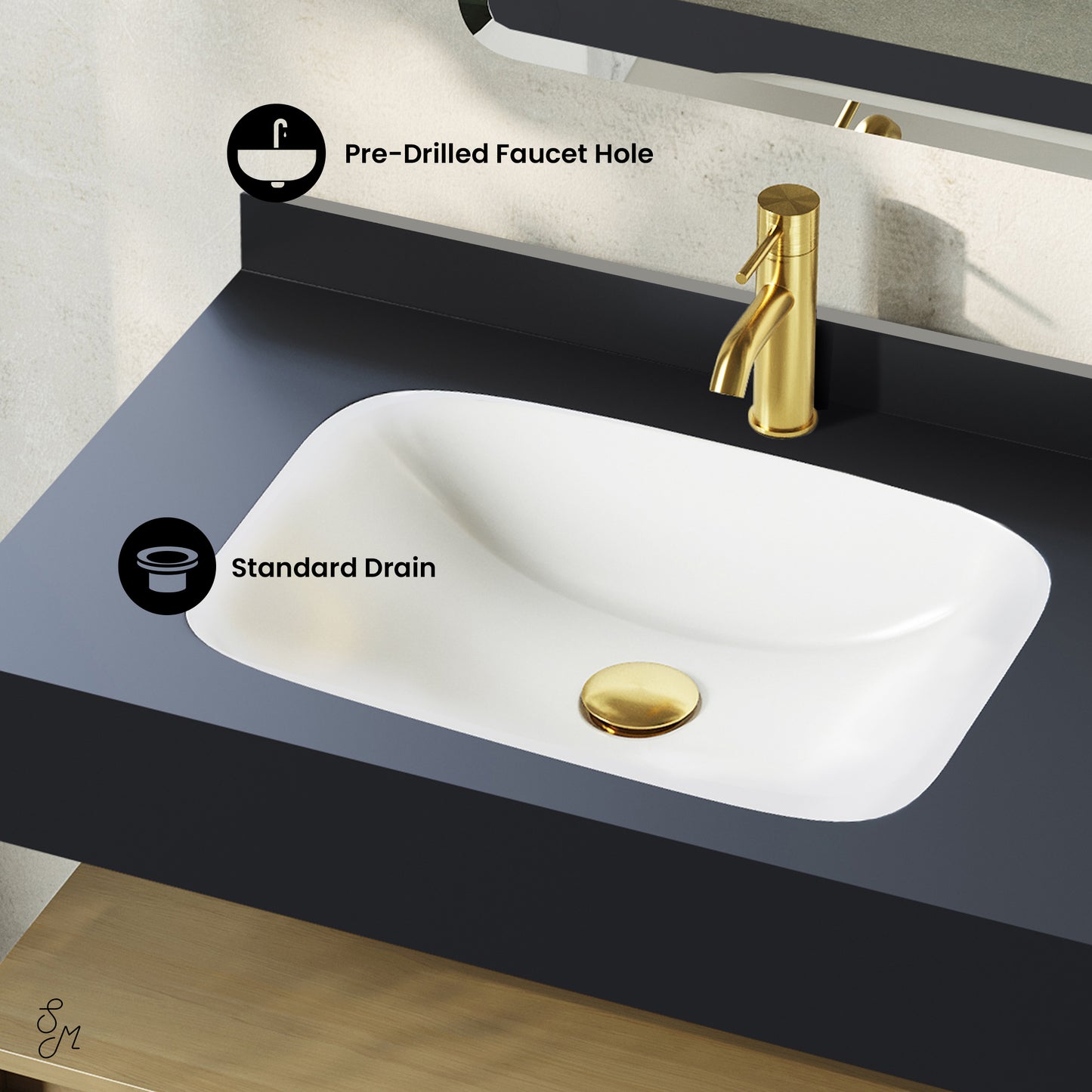 Swiss Madison, Avancer 36" Wall-Mounted Bathroom Vanity in Natural Oak with Black Marble Sink Top