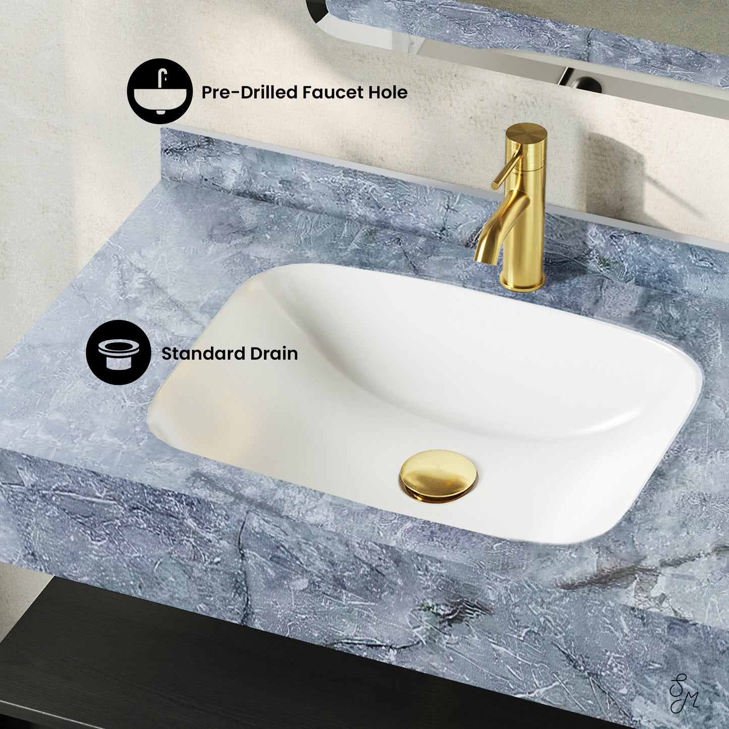 Swiss Madison, Avancer 36" Wall-Mounted Bathroom Vanity in Black Oak with Blue Celeste Sink Top