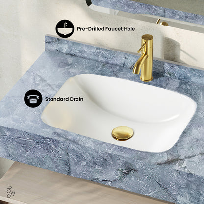 Swiss Madison, Avancer 36" Wall-Mounted Bathroom Vanity in White Oak with Blue Celeste Sink Top