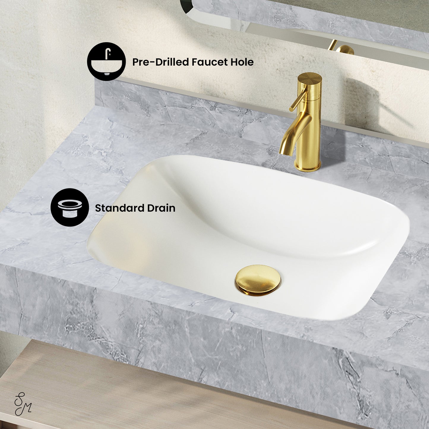 Swiss Madison, Avancer 36" Wall-Mounted Bathroom Vanity in White Oak with Storm Grey Sink Top