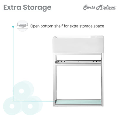 Swiss Madison, Pierre 19.5 Single, Open Shelf, Chrome Metal Frame Bathroom Vanity