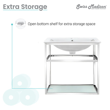Swiss Madison, Pierre 24 Single, Open Shelf, Chrome Metal Frame Bathroom Vanity