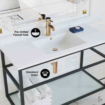 Swiss Madison, Pierre 36 Single, Metal Frame, Open Shelf, Bathroom Vanity