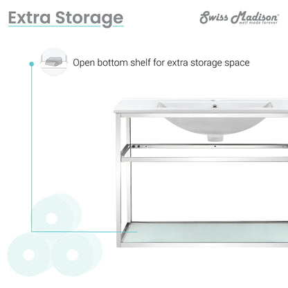 Swiss Madison, Pierre 30 Single, Open Shelf, Chrome Metal Frame Bathroom Vanity