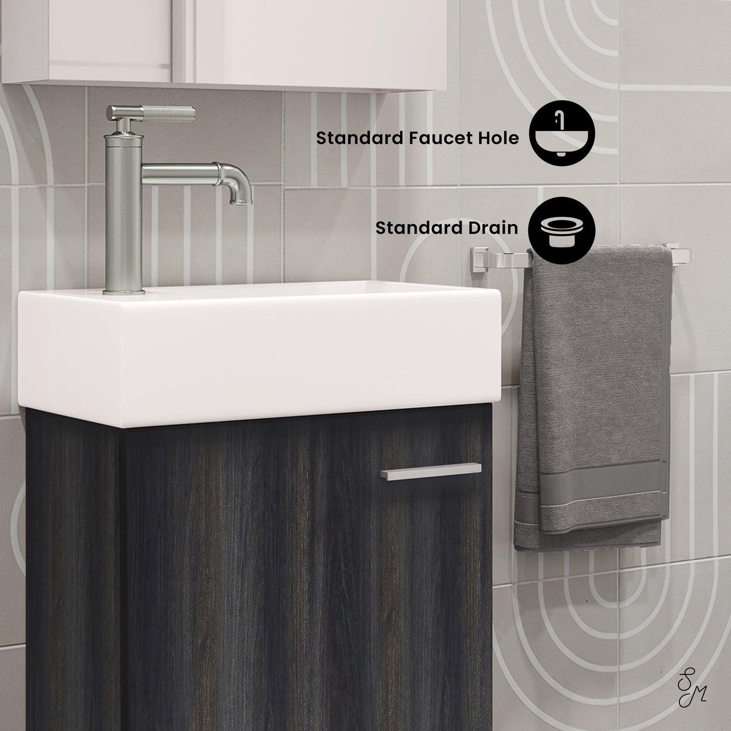 Swiss Madison, Colmer 18 Single, Black Walnut, One Cabinet, Bathroom Vanity