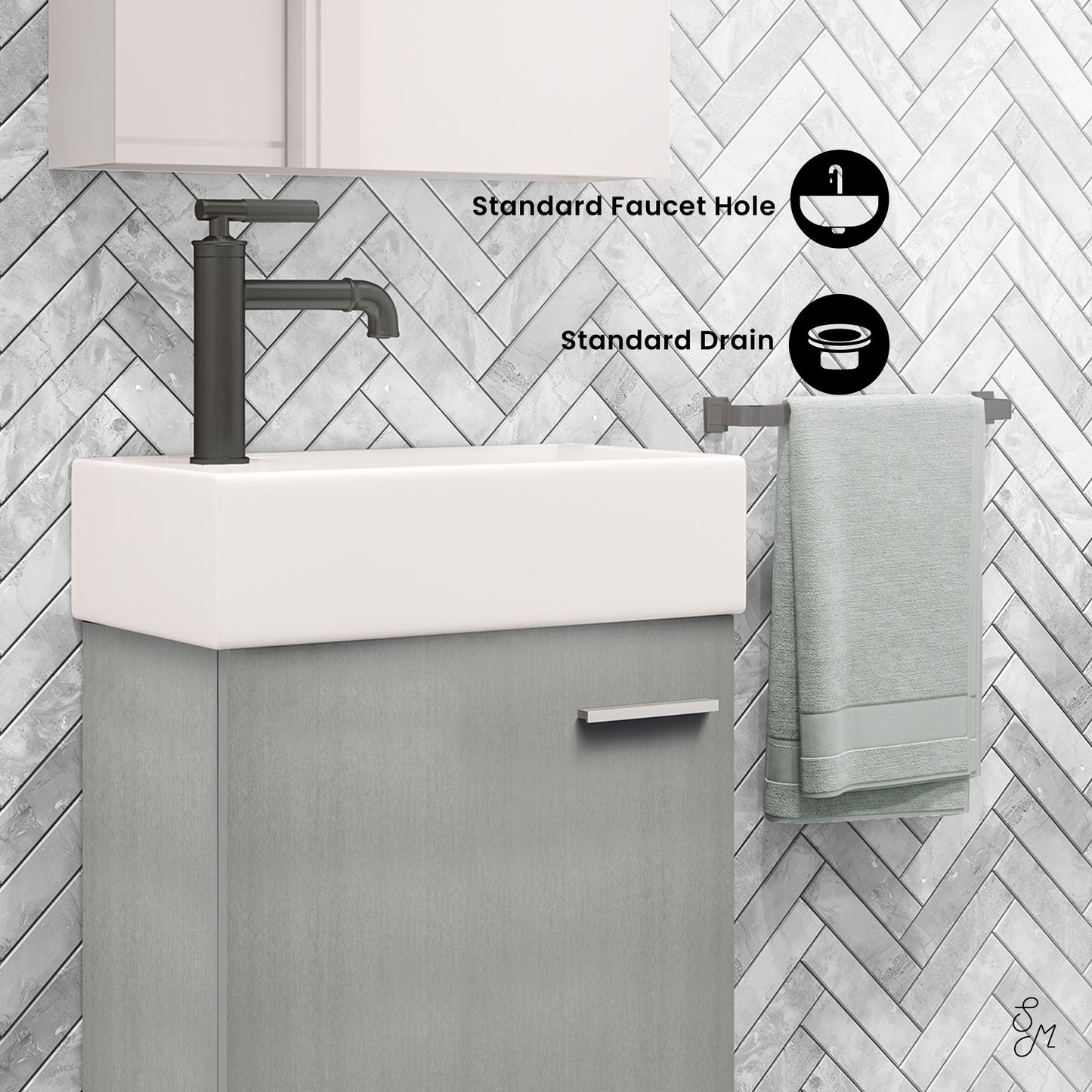 Swiss Madison, Colmer 18 Single, Brushed Grey, One Cabinet, Bathroom Vanity