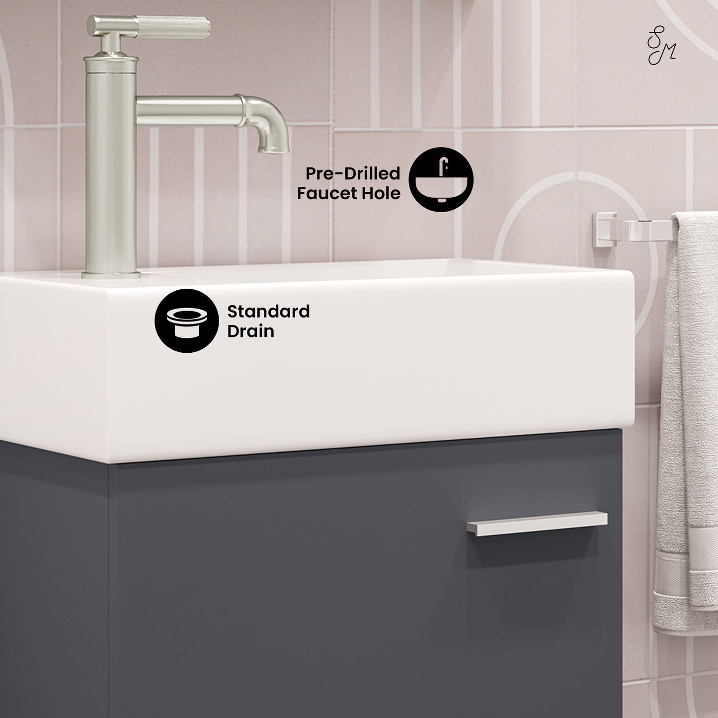 Swiss Madison, Colmer 18" Wall-Mounted Bathroom Vanity in Slate