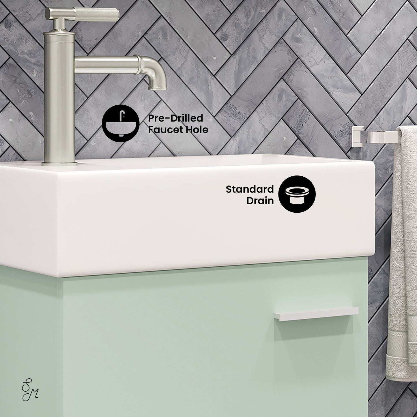 Swiss Madison, Colmer 18" Wall-Mounted Bathroom Vanity in Mint