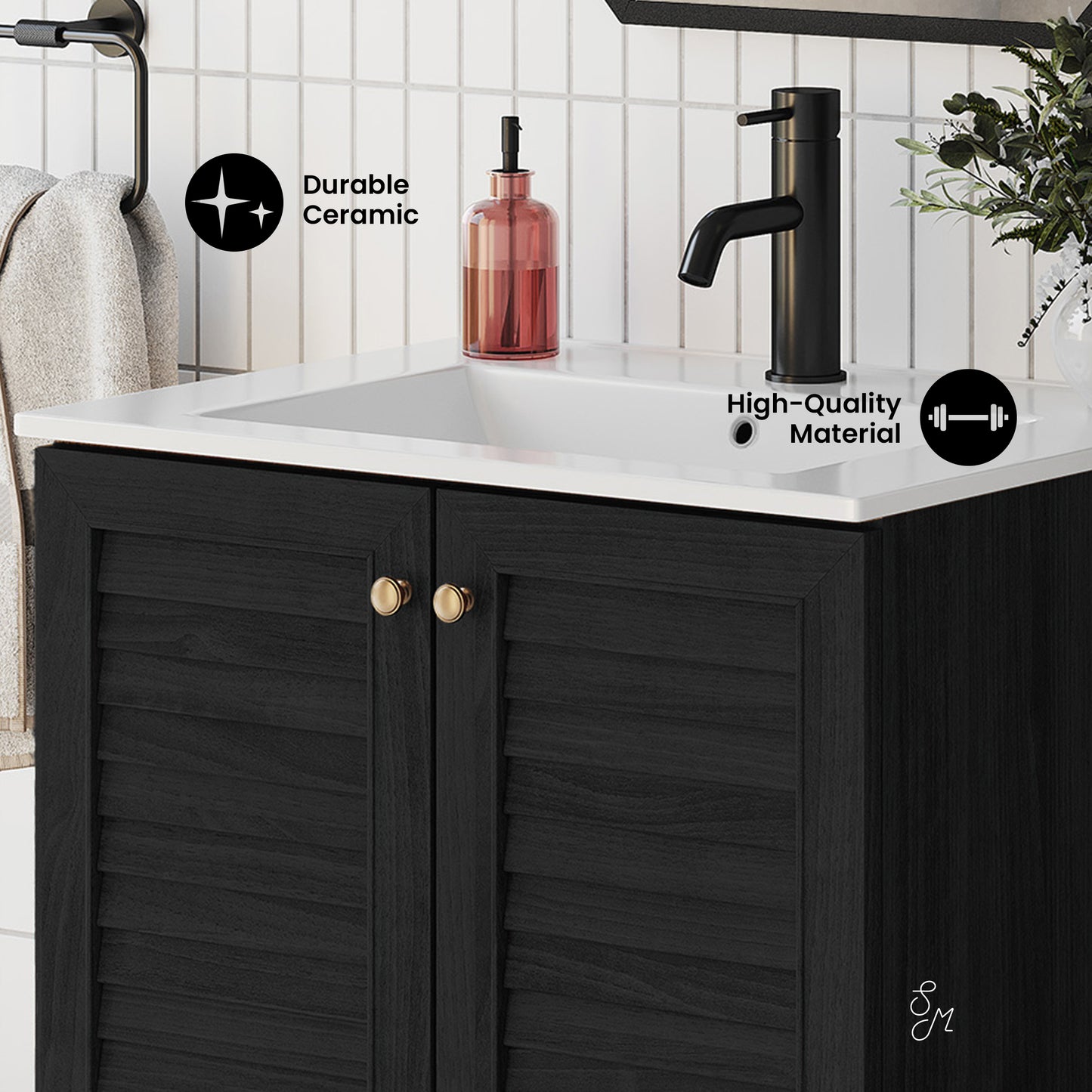 Swiss Madison, Bron 24" Freestanding Bathroom Vanity in Black Oak with Sink Top