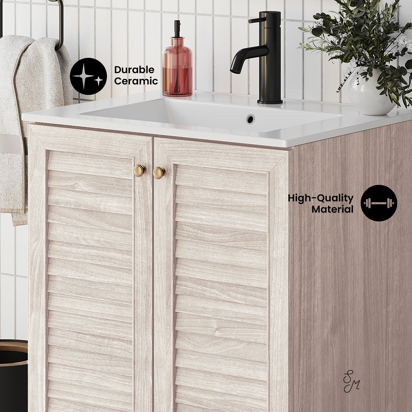 Swiss Madison, Bron 24" Freestanding Bathroom Vanity in White Oak with Sink Top