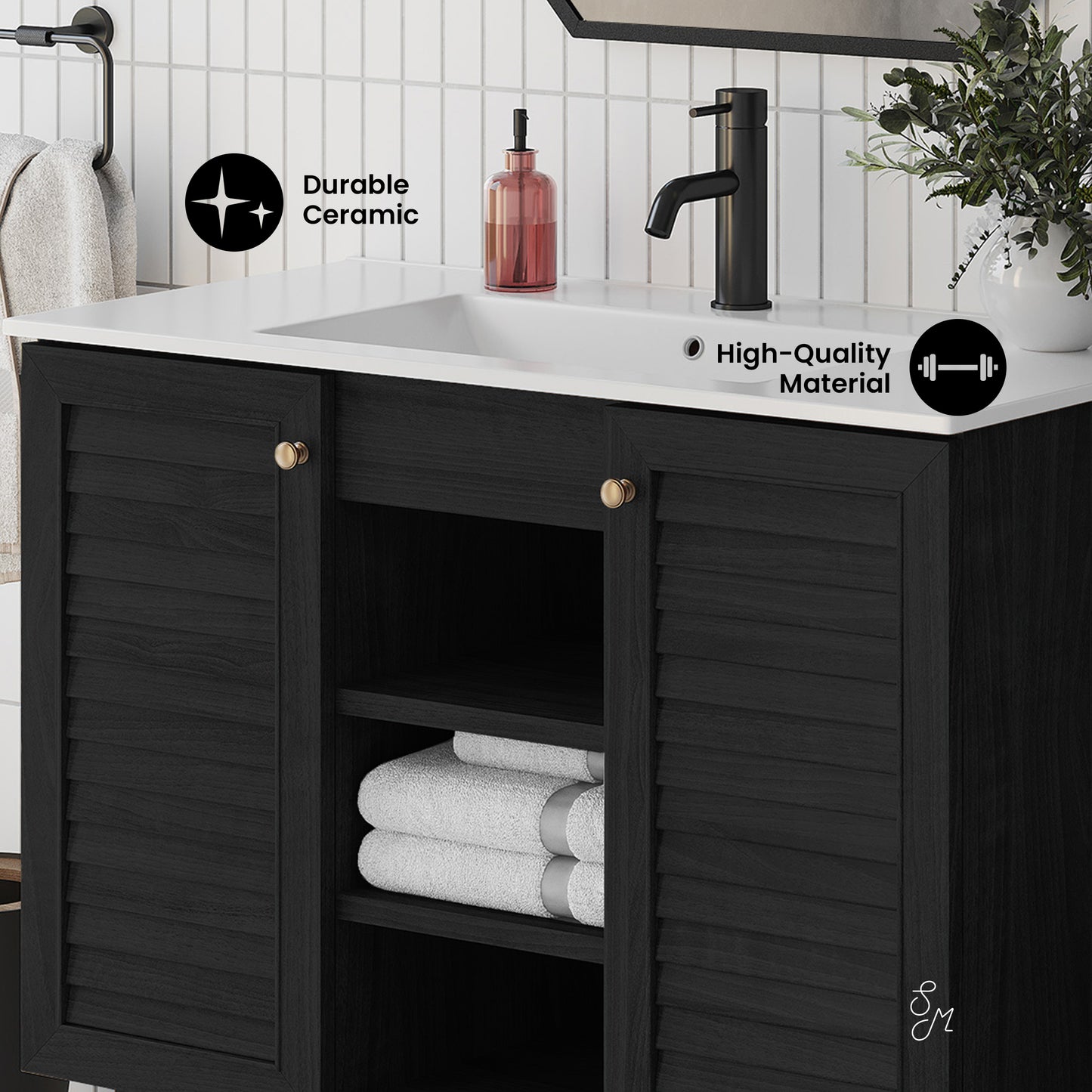 Swiss Madison, Bron 36" Freestanding Bathroom Vanity in Black Oak with Sink Top