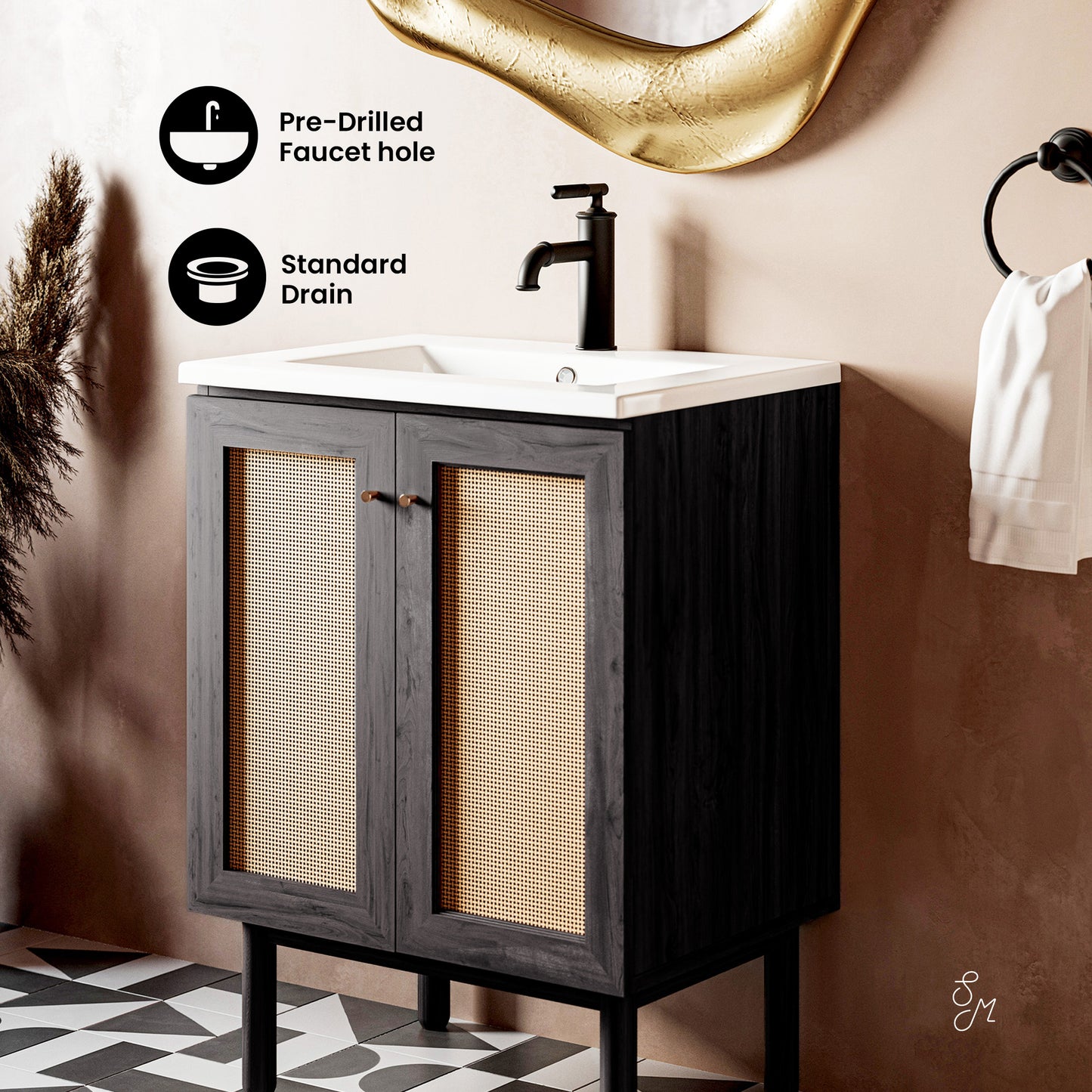 Swiss Madison, Classe 24" Freestanding Bathroom Vanity in Black Oak with Sink Top