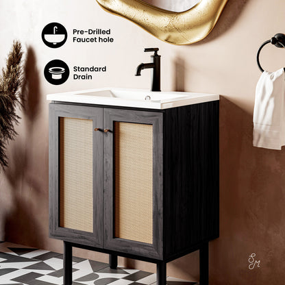 Swiss Madison, Classe 24" Freestanding Bathroom Vanity in Black Oak with Sink Top