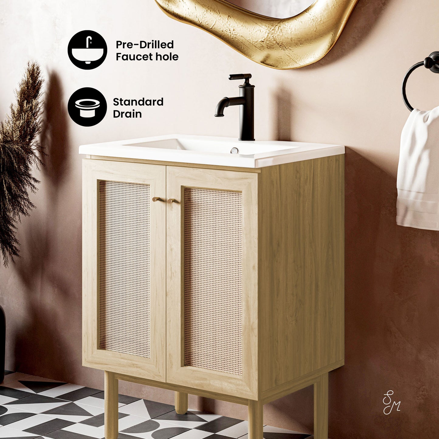 Swiss Madison, Classe 24" Freestanding Bathroom Vanity in Natural Oak with Sink Top