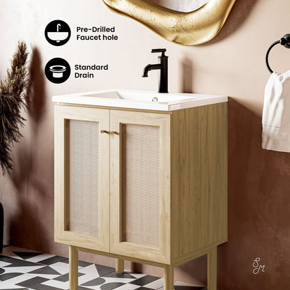 Swiss Madison, Classe 24" Freestanding Bathroom Vanity in Natural Oak with Sink Top