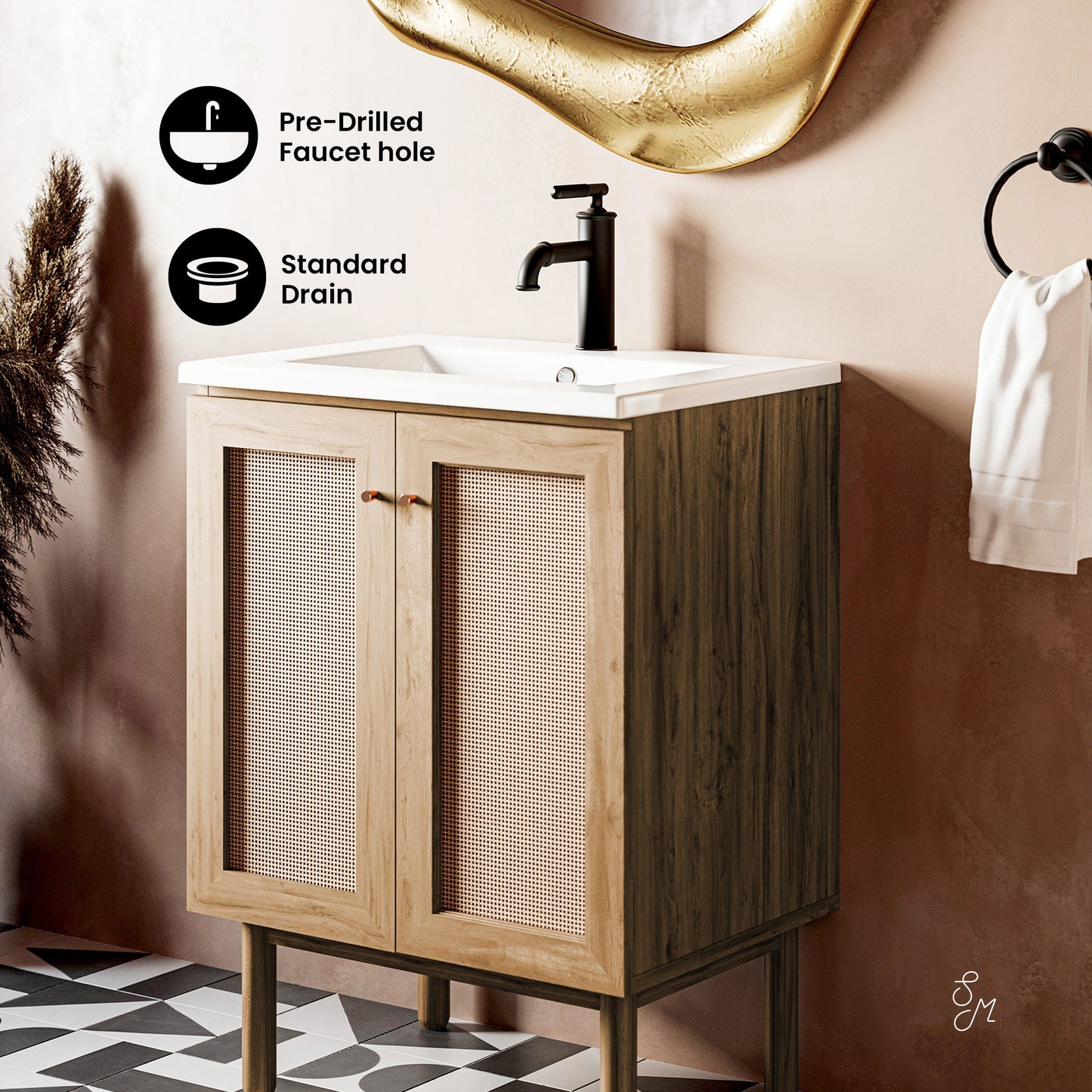 Swiss Madison, Classe 24" Freestanding Bathroom Vanity in Golden Oak with Sink Top