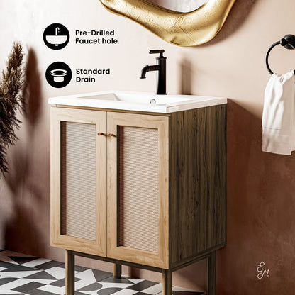 Swiss Madison, Classe 24" Freestanding Bathroom Vanity in Golden Oak with Sink Top