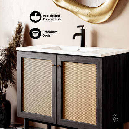Swiss Madison, Classe 36" Freestanding Bathroom Vanity in Black Oak with Sink Top