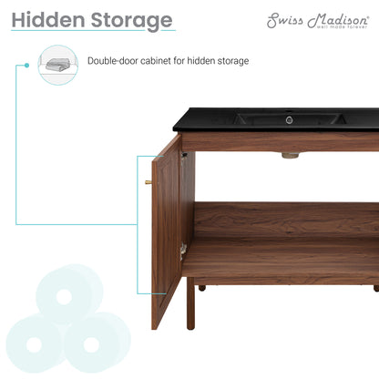 Swiss Madison, Classe 36" Freestanding Bathroom Vanity in Brown Oak with Black Sink Top