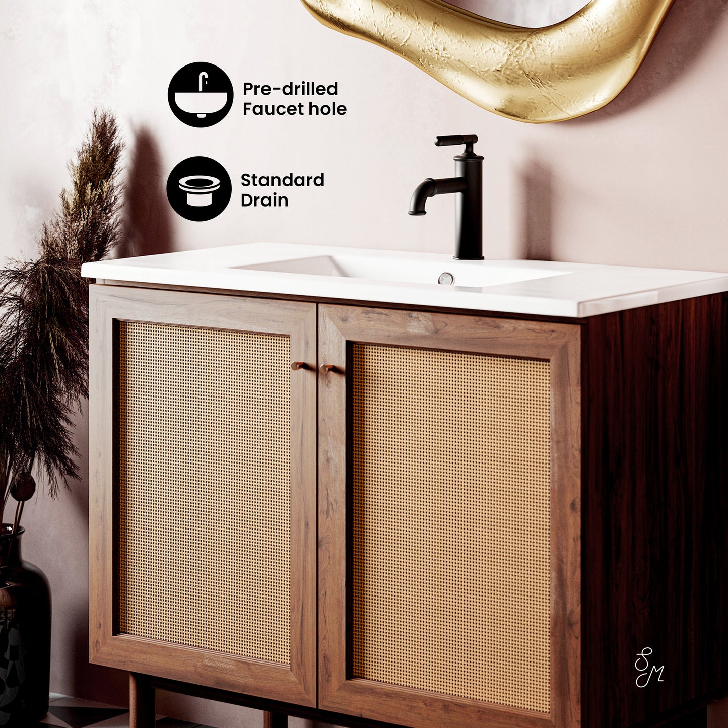 Swiss Madison, Classe 36" Freestanding Bathroom Vanity in Brown Oak with Sink Top