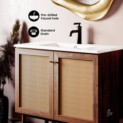 Swiss Madison, Classe 36" Freestanding Bathroom Vanity in Brown Oak with Sink Top