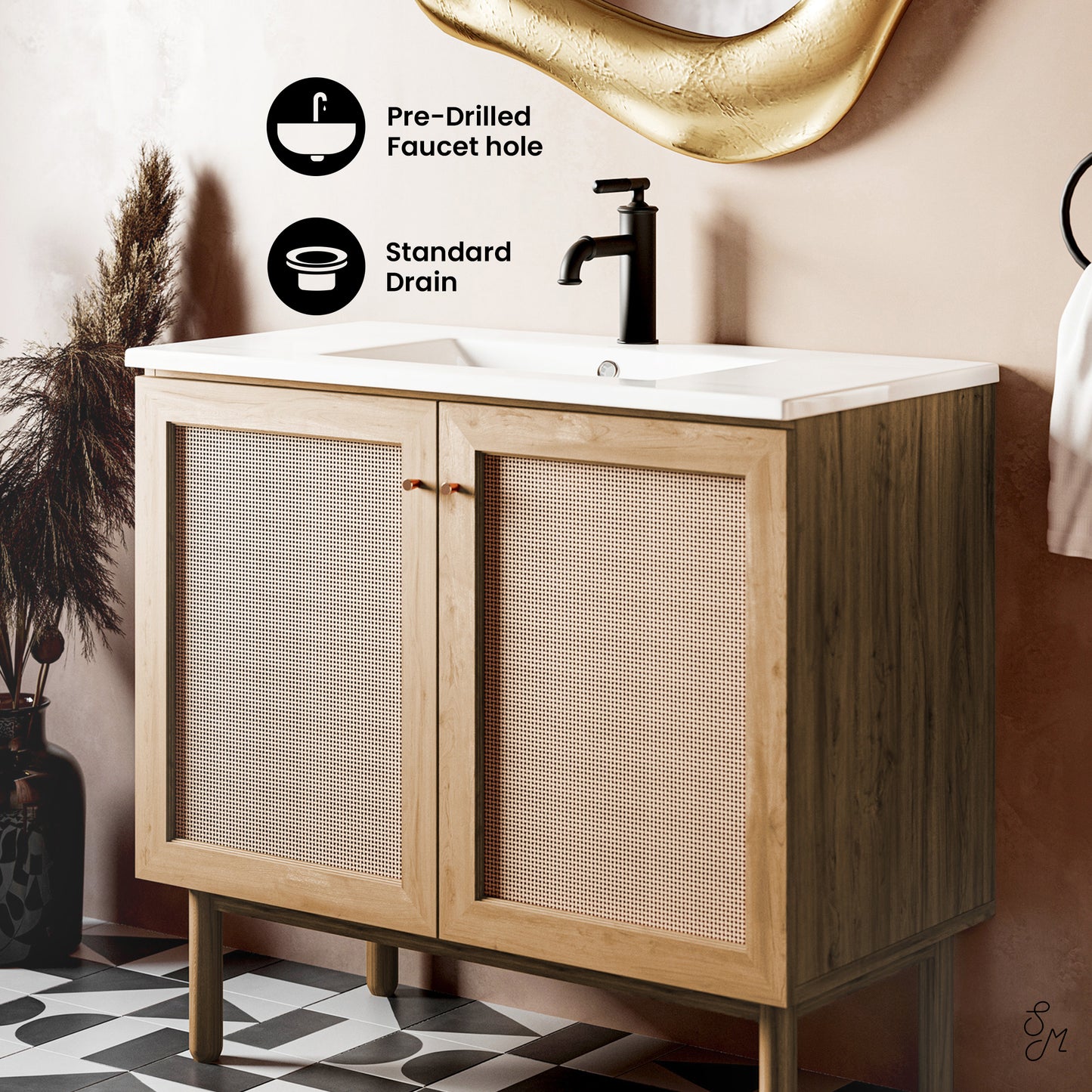 Swiss Madison, Classe 36" Freestanding Bathroom Vanity in Golden Oak with Sink Top