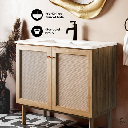 Swiss Madison, Classe 36" Freestanding Bathroom Vanity in Golden Oak with Sink Top