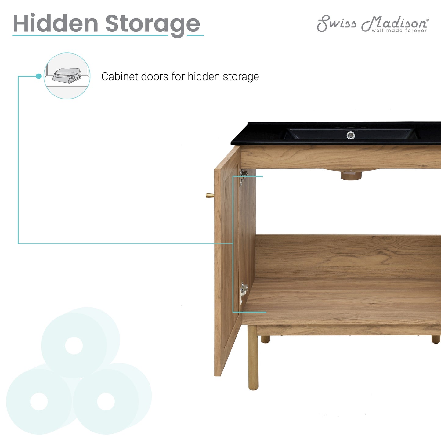Swiss Madison, Classe 30" Freestanding Bathroom Vanity in Golden Oak with Black 3-Hole Widespread Sink Top
