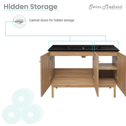 Swiss Madison, Classe 48" Freestanding Bathroom Vanity in Golden Oak with Black Sink Top