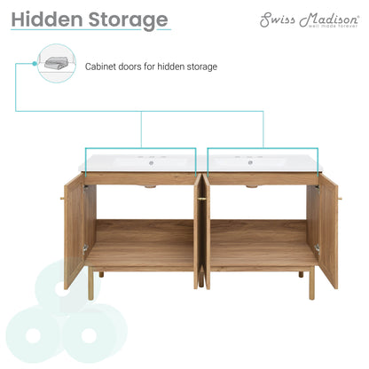 Swiss Madison Classe 60-inch freestanding bathroom vanity in Golden Oak — view 3