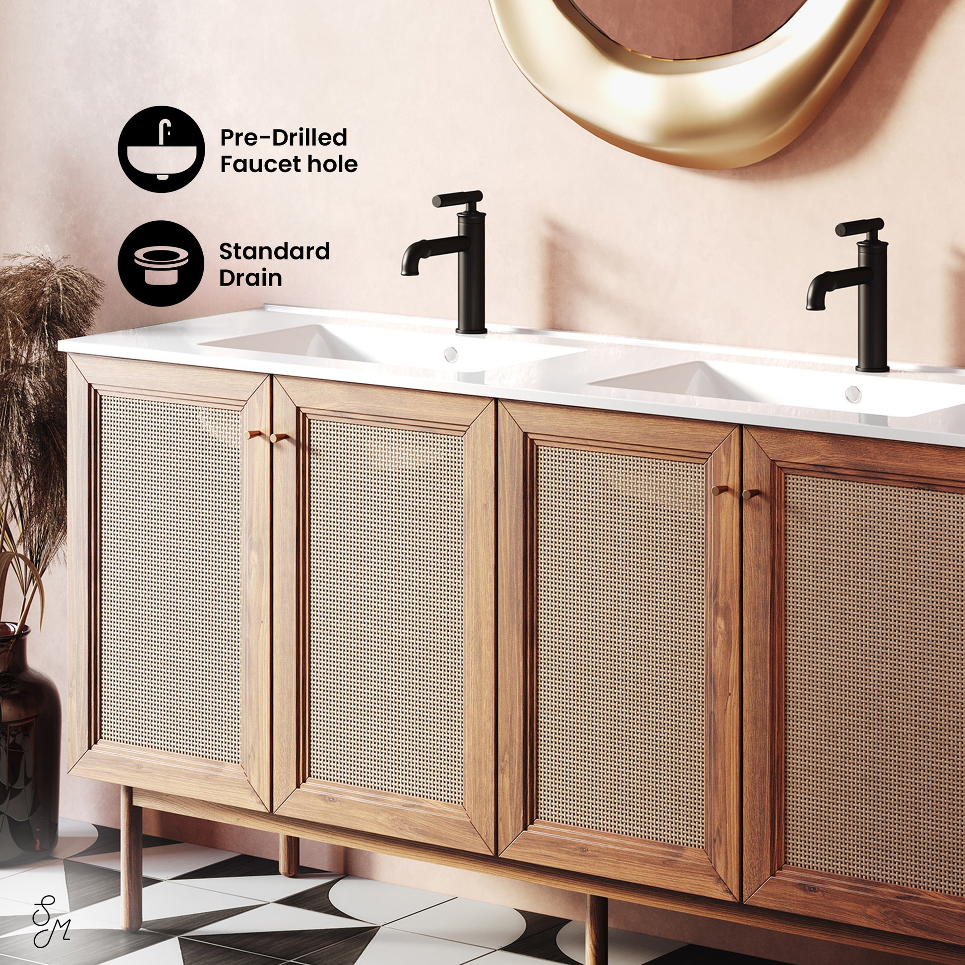 Swiss Madison Classe 60-inch freestanding bathroom vanity in Golden Oak — view 2