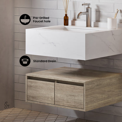 Swiss Madison, Avancer 24" Wall-Mounted Bathroom Vanity in Weathered Oak with Sink Top