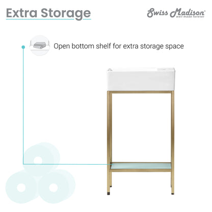 Swiss Madison, Pierre 19.5 Single, Freestanding, Open Shelf, Gold Metal Frame Bathroom Vanity