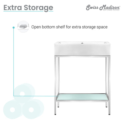 Swiss Madison, Pierre 24 Single, Freestanding, Open Shelf, Chrome Metal Frame Bathroom Vanity