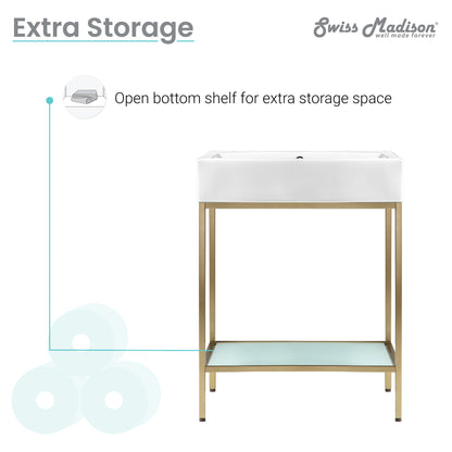 Swiss Madison, Pierre 24 Single, Freestanding, Open Shelf, Gold Metal Frame Bathroom Vanity