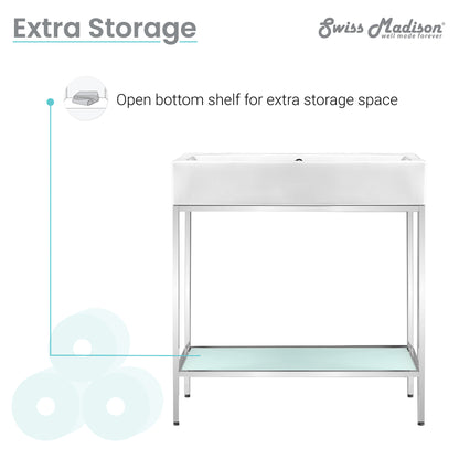Swiss Madison, Pierre 32 Single, Freestanding, Open Shelf, Chrome Metal Frame Bathroom Vanity