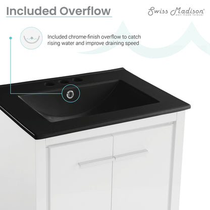 Swiss Madison, Virage 24 in. White Bathroom Vanity With Black, 3-Hole Ceramic Sink Top